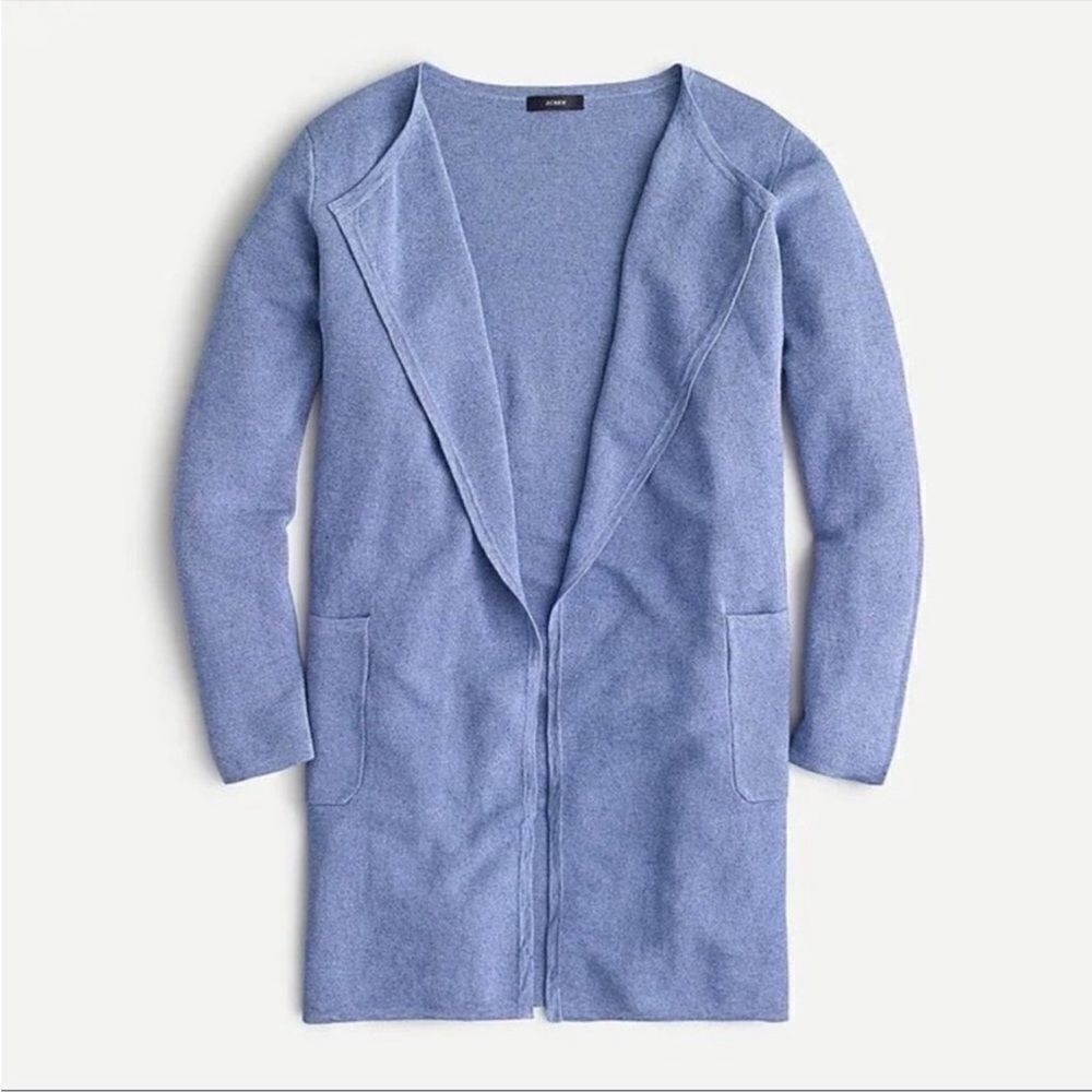 J. Crew Juliette Collarless Sweater Long Open Cardigan Linen‎ Heathered Blue D40